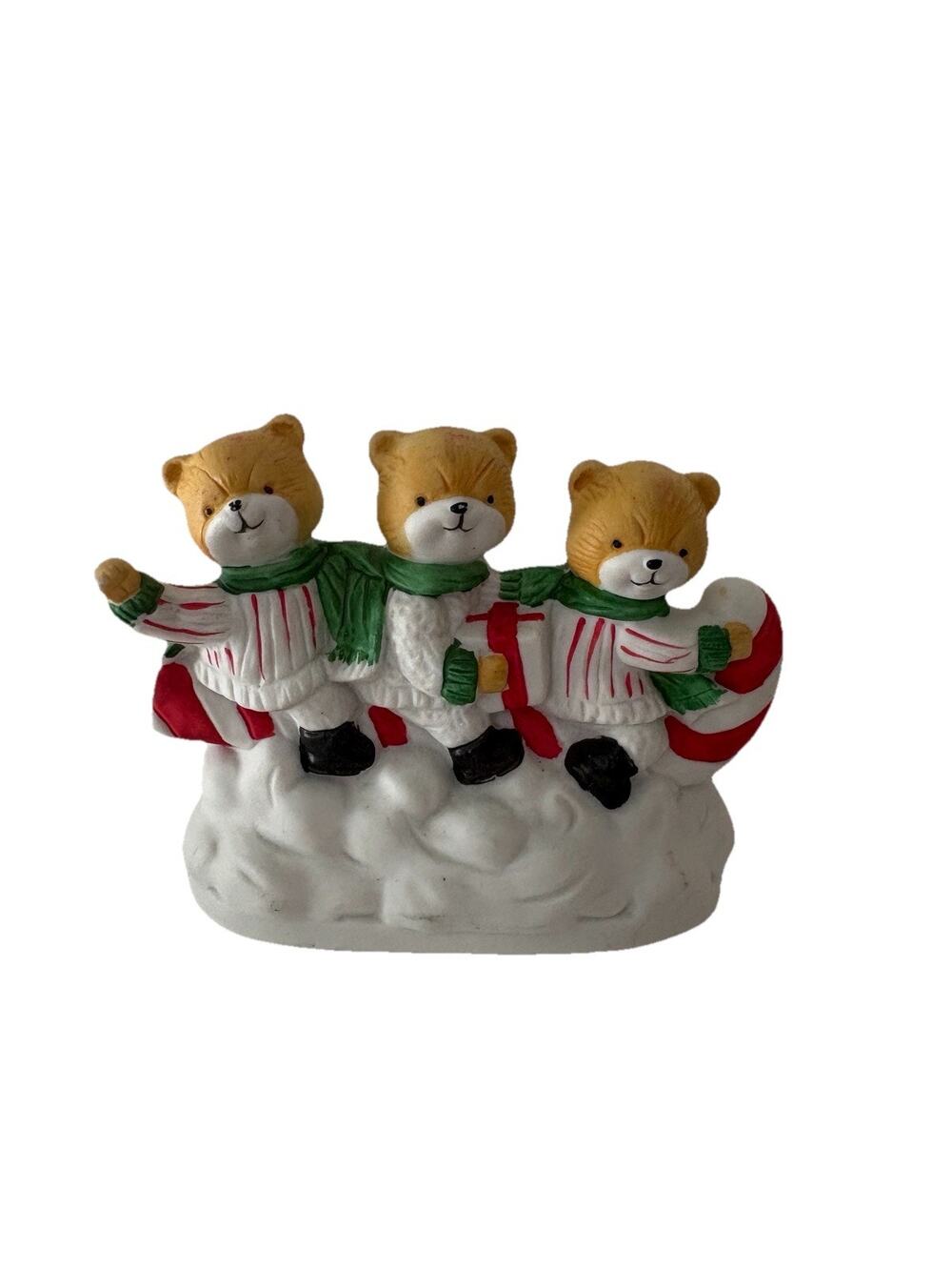 Vintage Christmas Teddy Bear Carolers Figurine Ceramic Holiday Decor